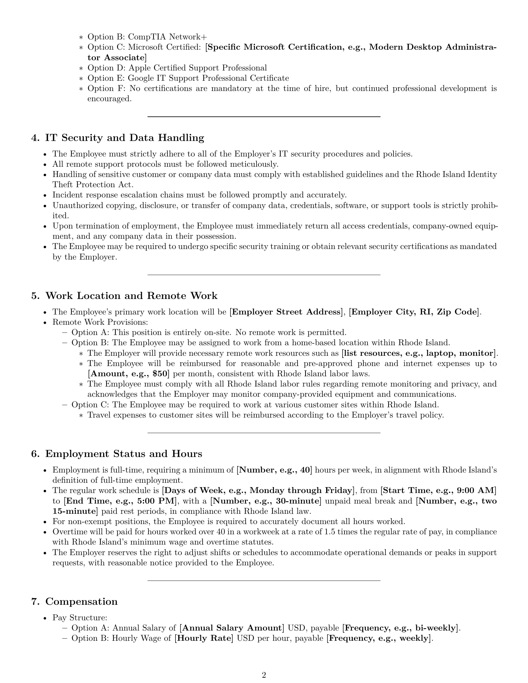 Preview page 2 of Pro Rhode Island technical support engineer employment contract template
