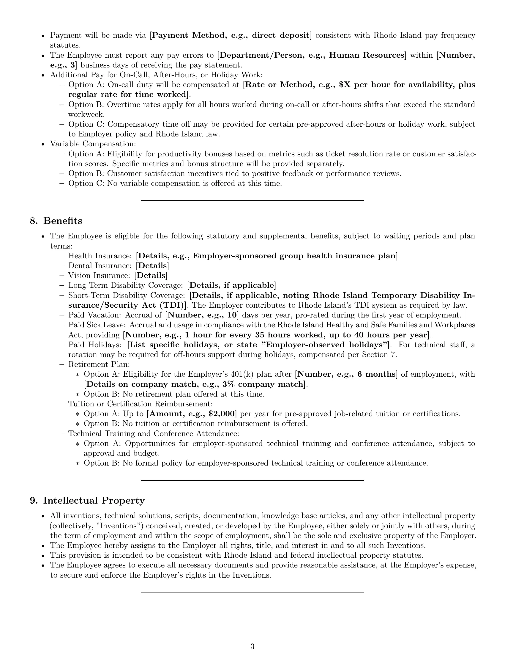 Preview page 3 of Pro Rhode Island technical support engineer employment contract template