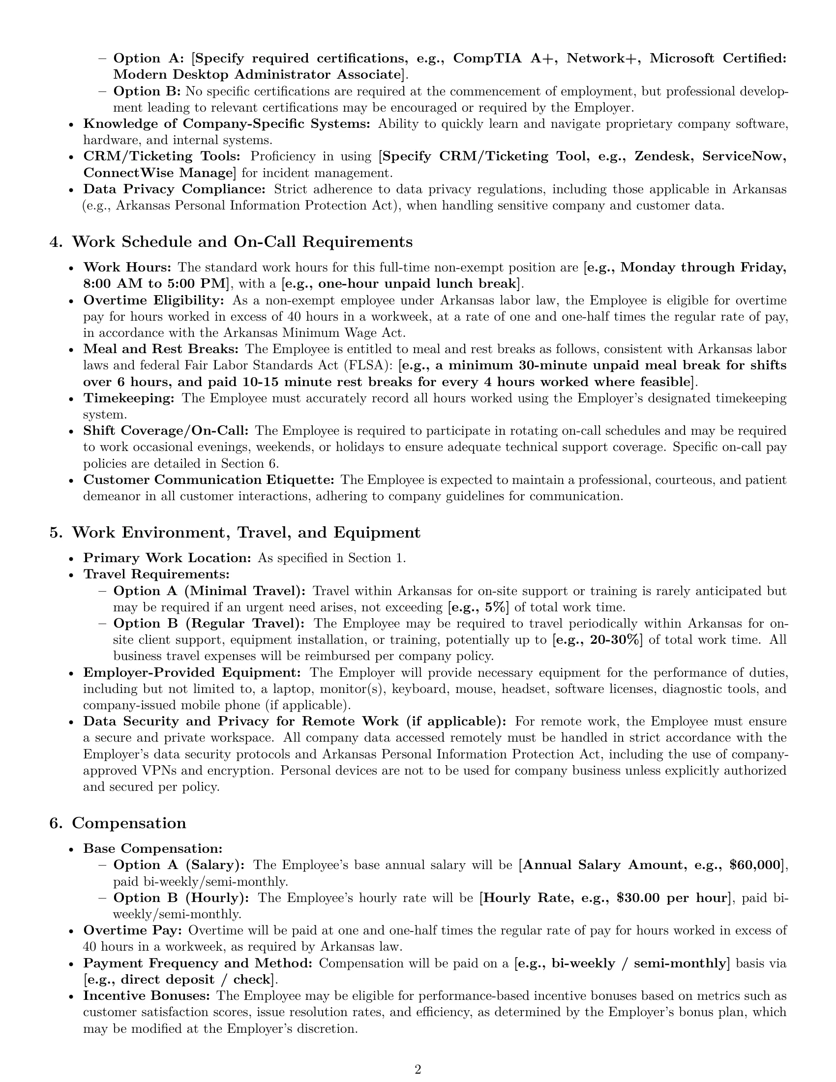 Preview page 2 of Pro Arkansas technical support engineer employment contract template