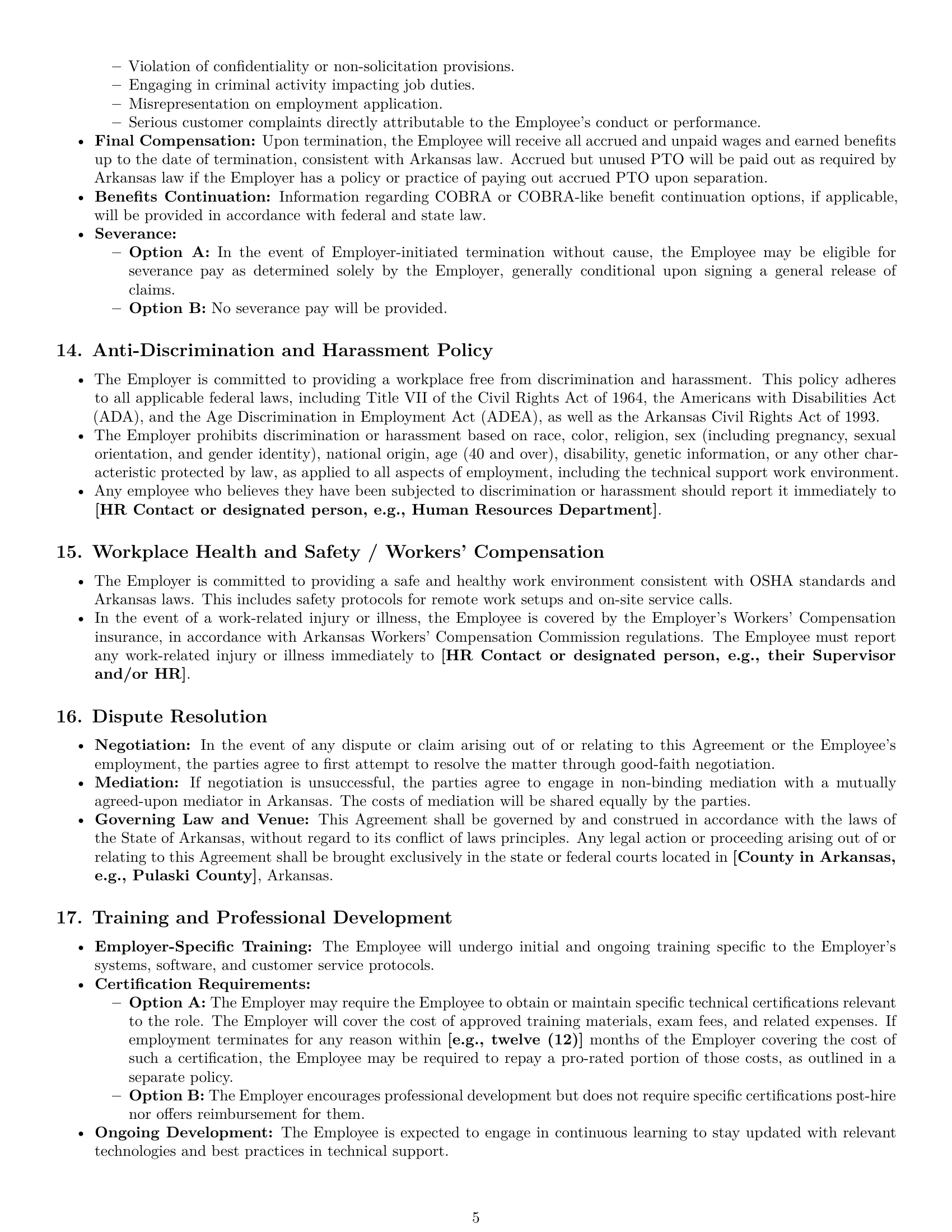 Preview page 5 of Pro Arkansas technical support engineer employment contract template