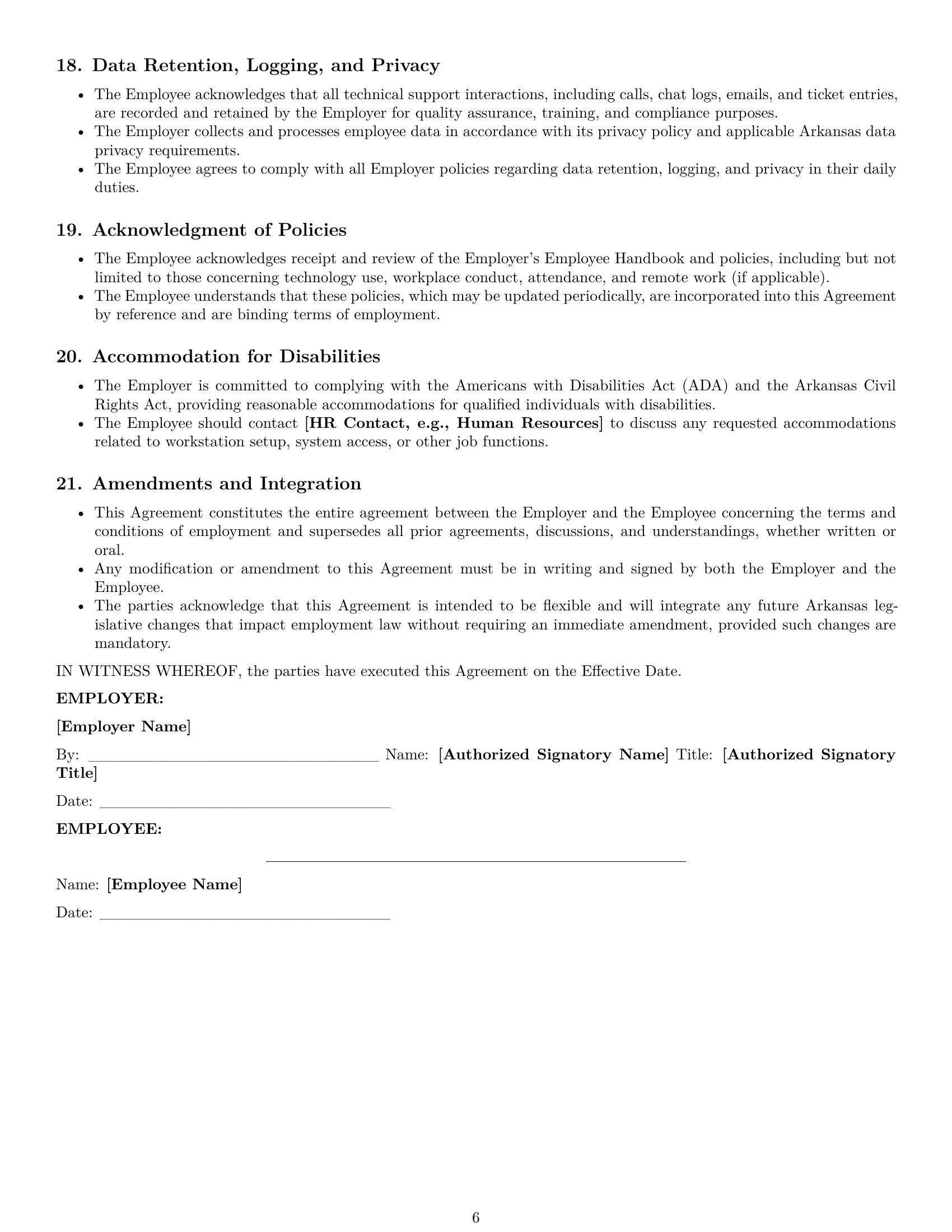 Preview page 6 of Pro Arkansas technical support engineer employment contract template