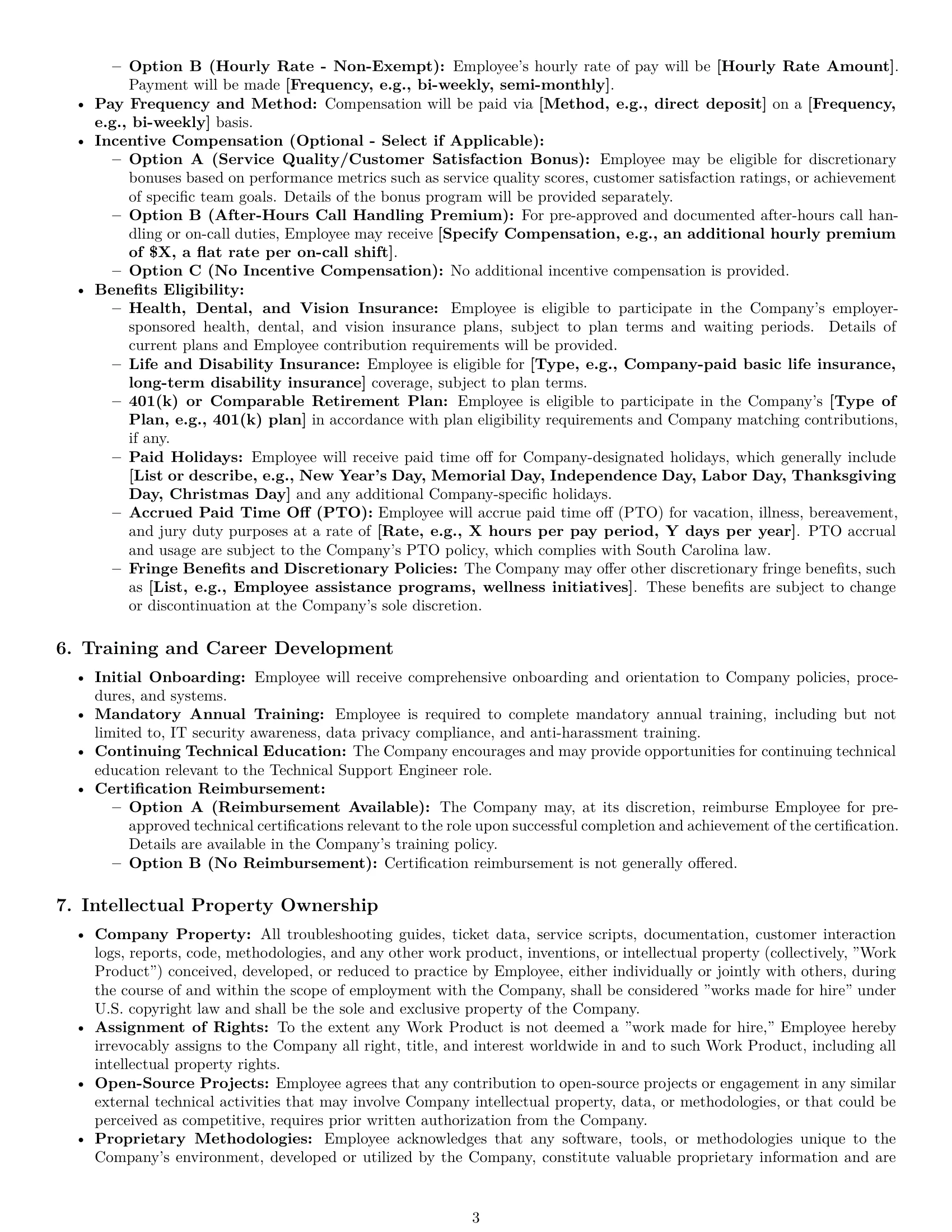 Preview page 3 of Pro South Carolina technical support engineer employment contract template