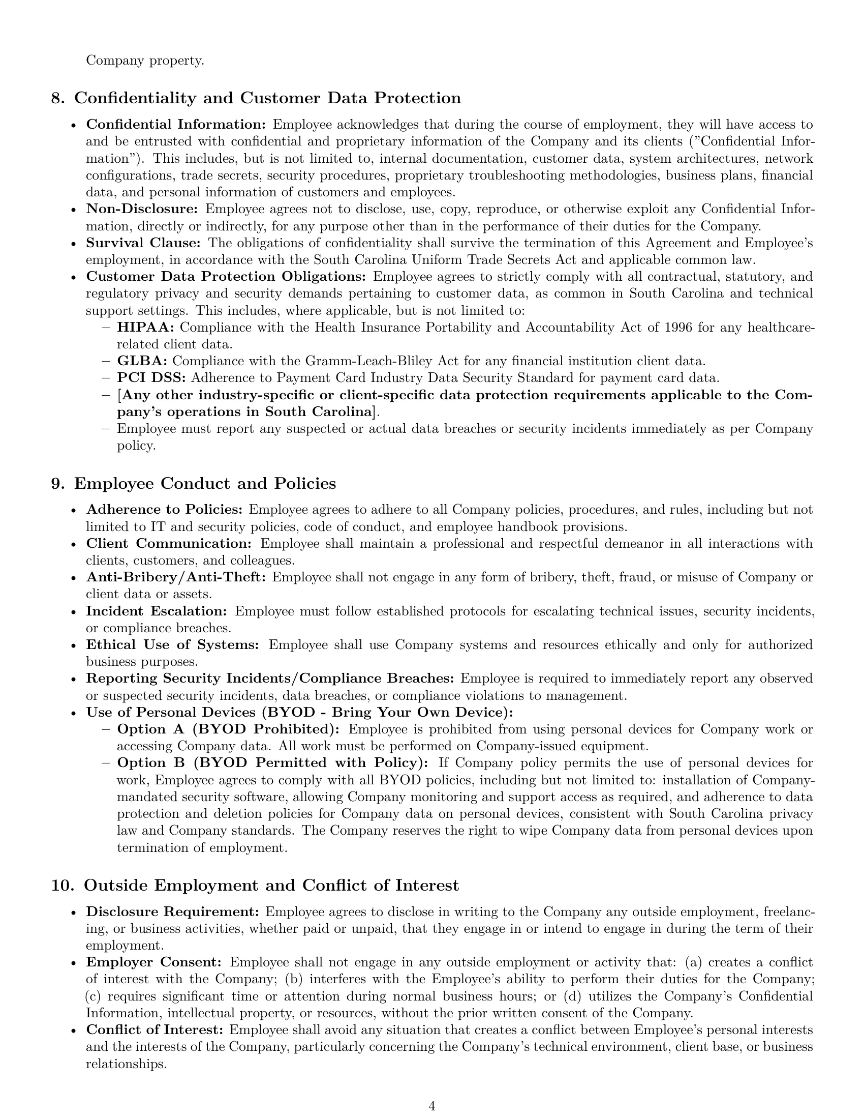 Preview page 4 of Pro South Carolina technical support engineer employment contract template