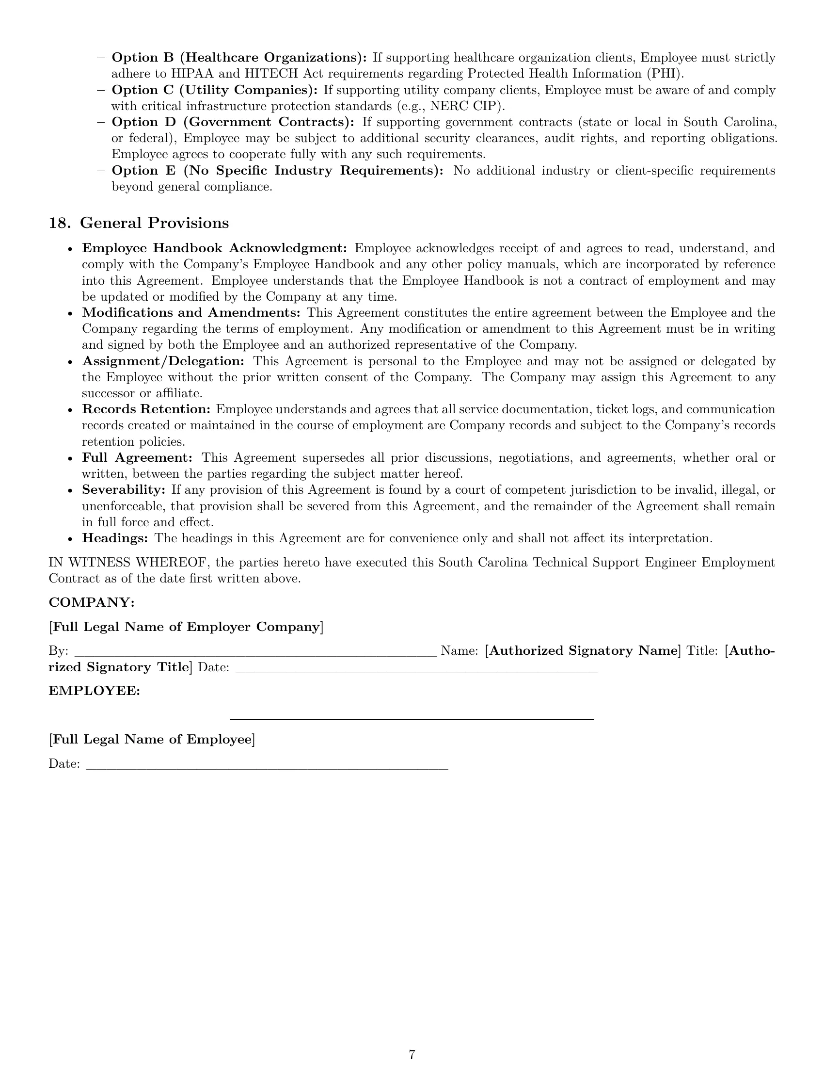 Preview page 7 of Pro South Carolina technical support engineer employment contract template