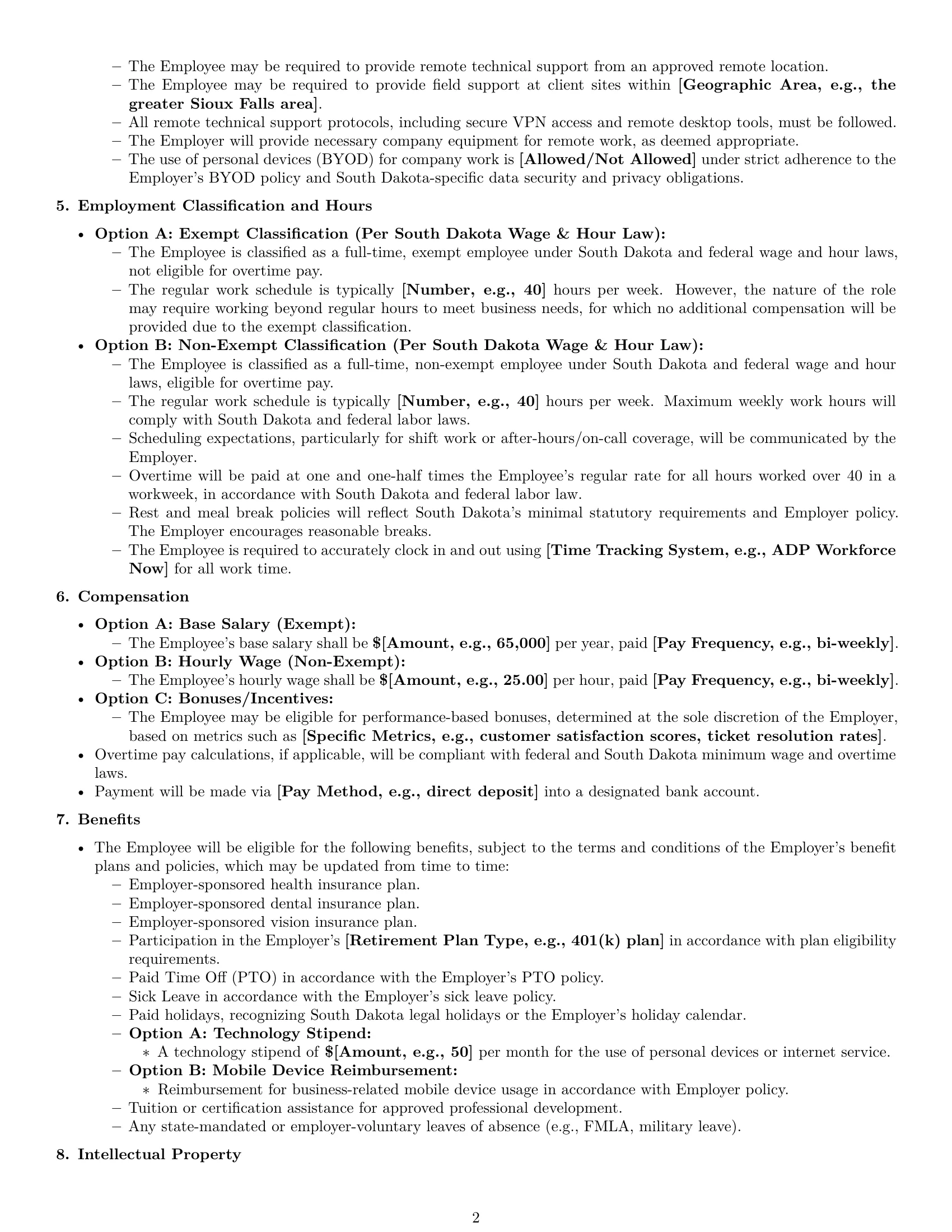 Preview page 2 of Pro South Dakota technical support engineer employment contract template