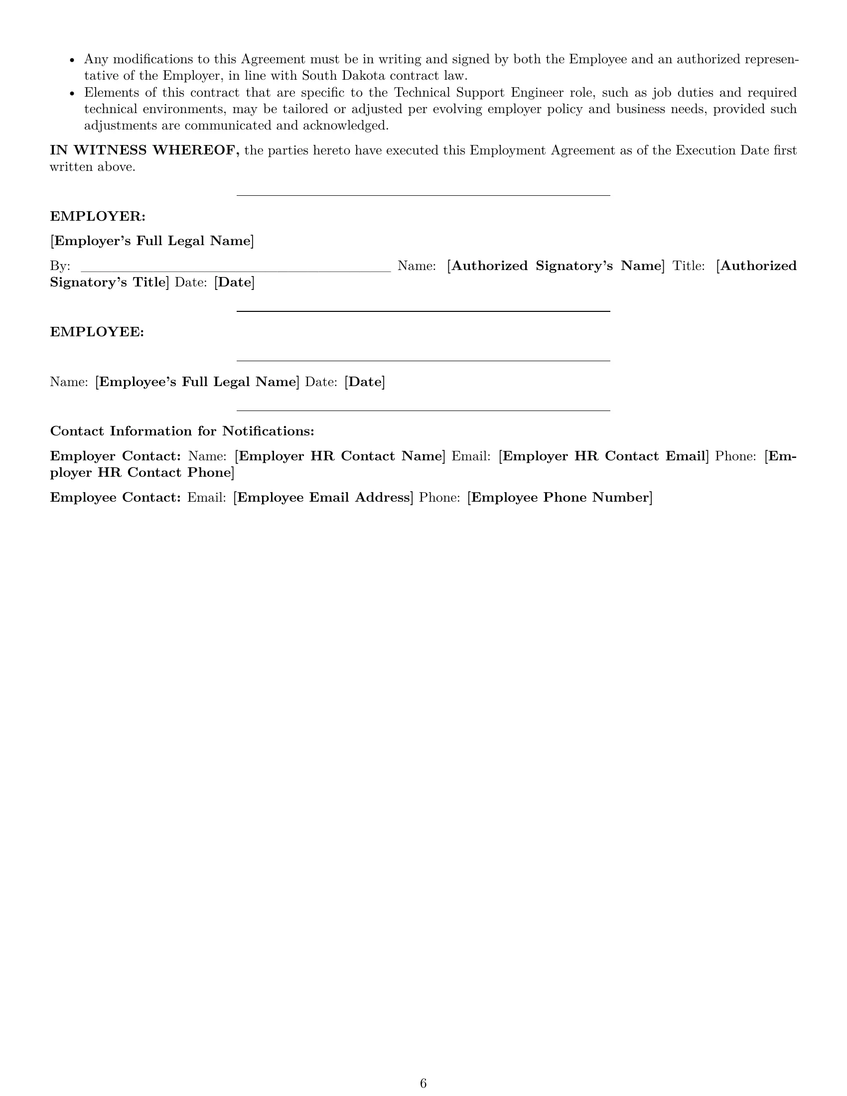 Preview page 6 of Pro South Dakota technical support engineer employment contract template