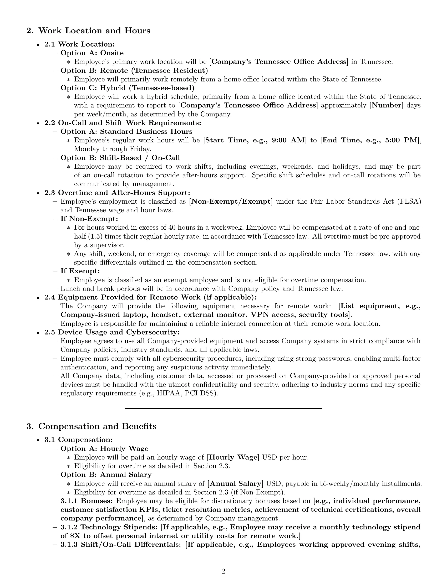 Preview page 2 of Pro Tennessee technical support engineer employment contract template