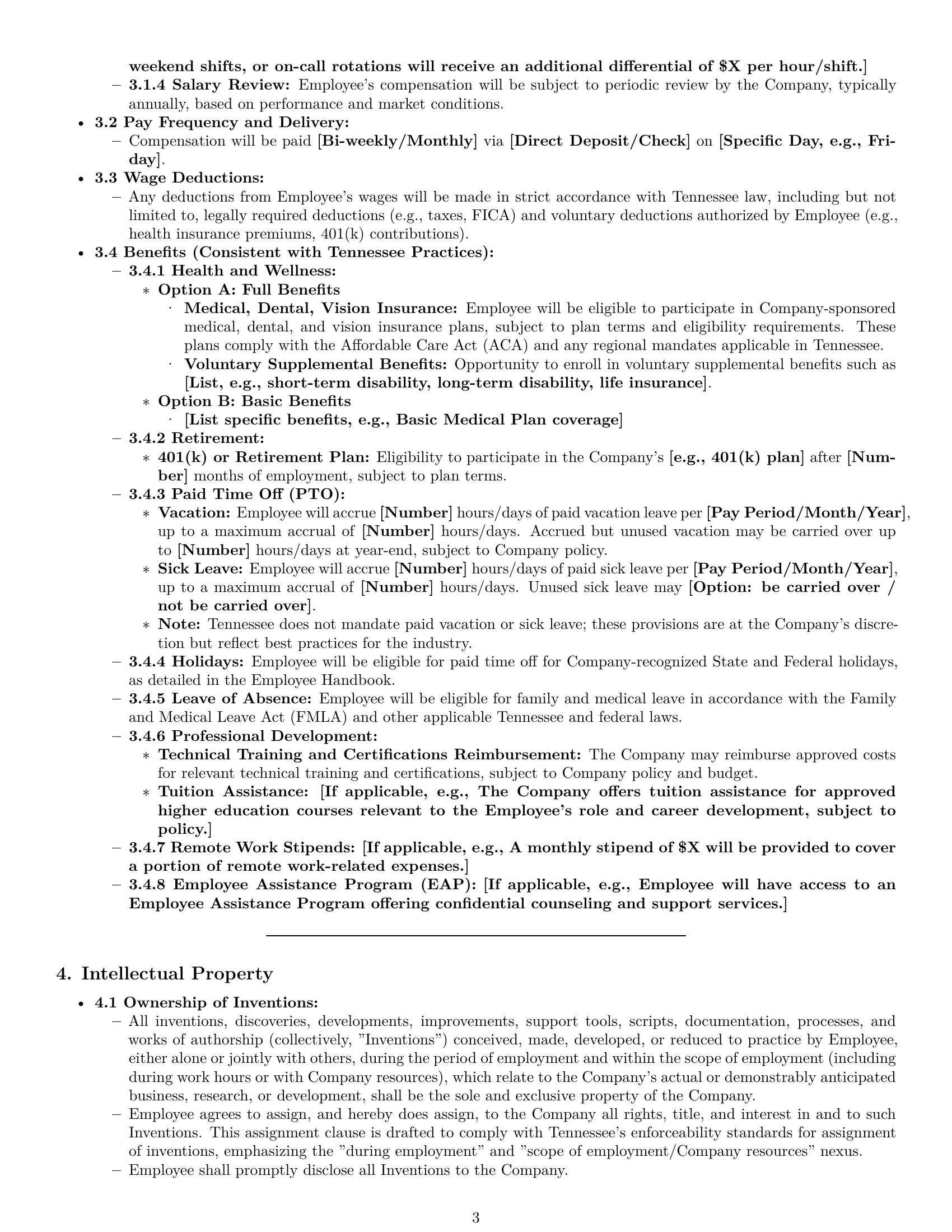 Preview page 3 of Pro Tennessee technical support engineer employment contract template