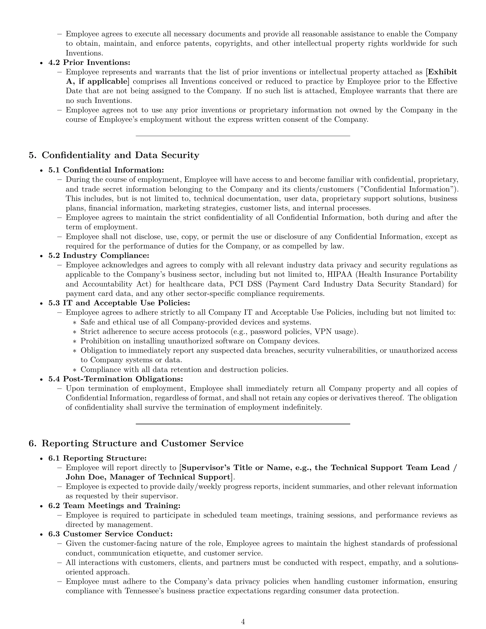 Preview page 4 of Pro Tennessee technical support engineer employment contract template