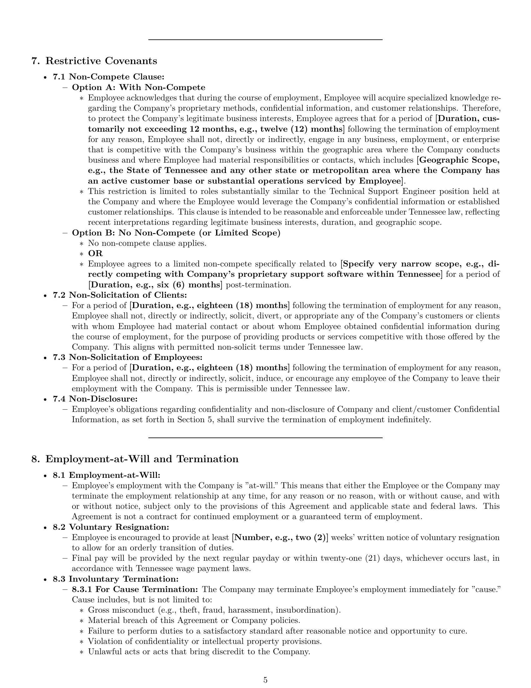 Preview page 5 of Pro Tennessee technical support engineer employment contract template