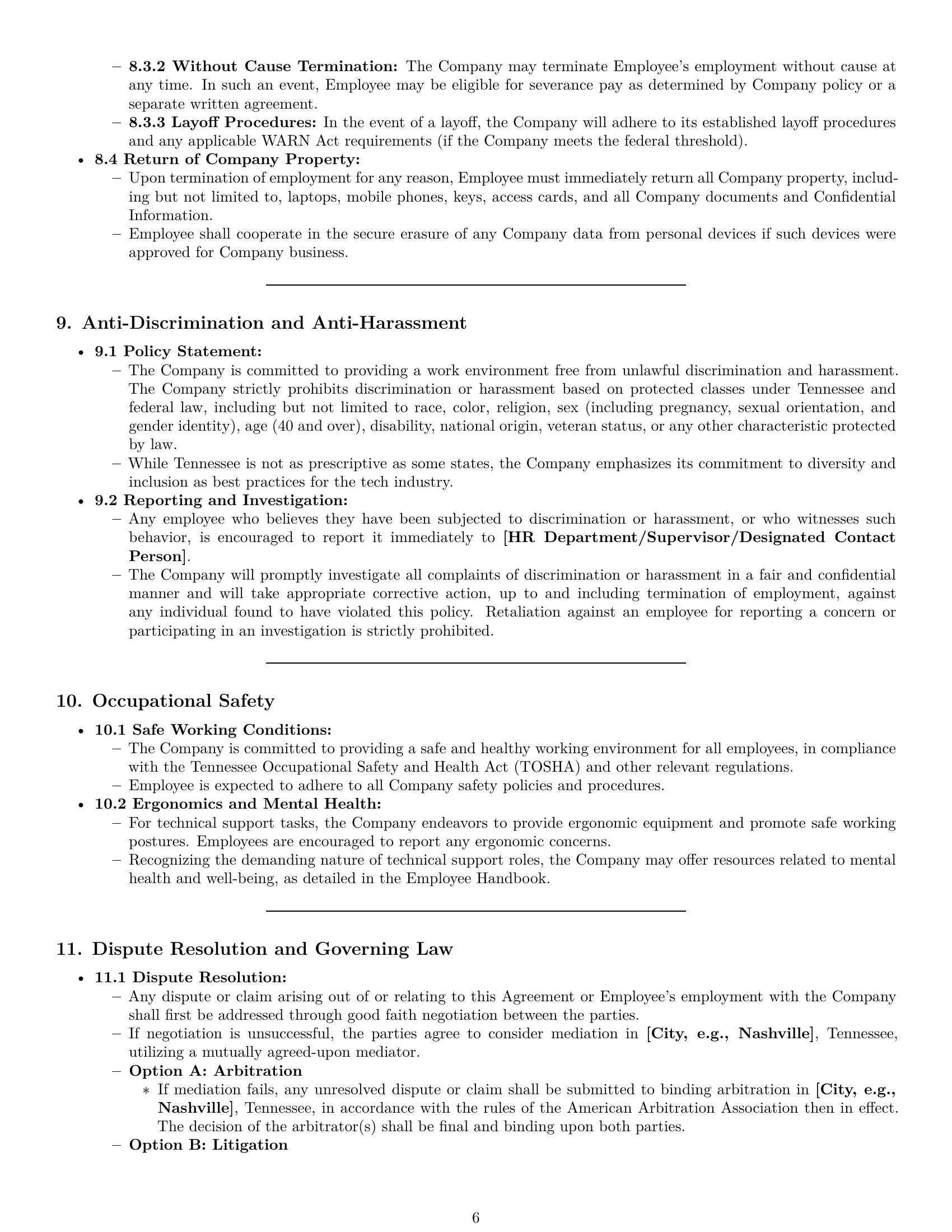 Preview page 6 of Pro Tennessee technical support engineer employment contract template