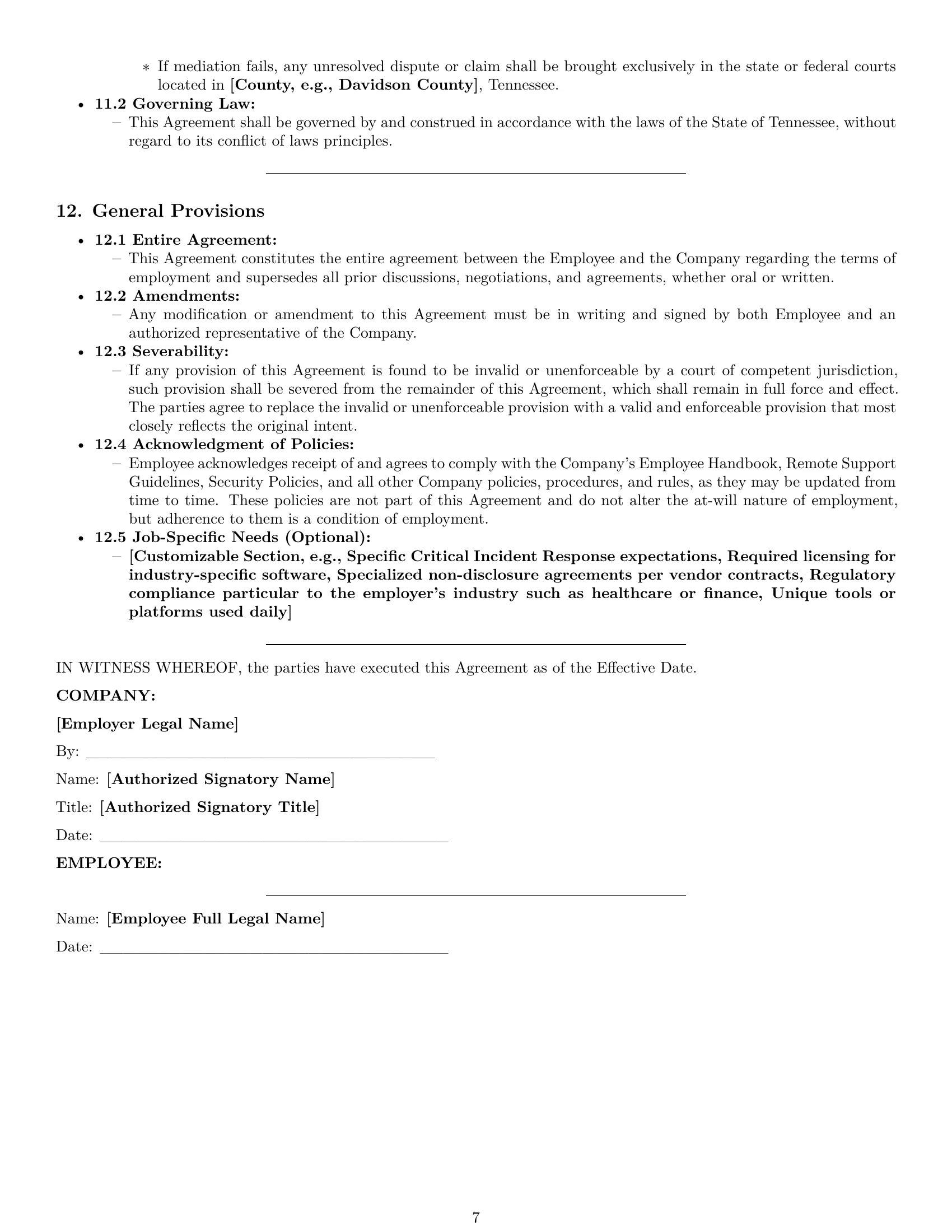 Preview page 7 of Pro Tennessee technical support engineer employment contract template