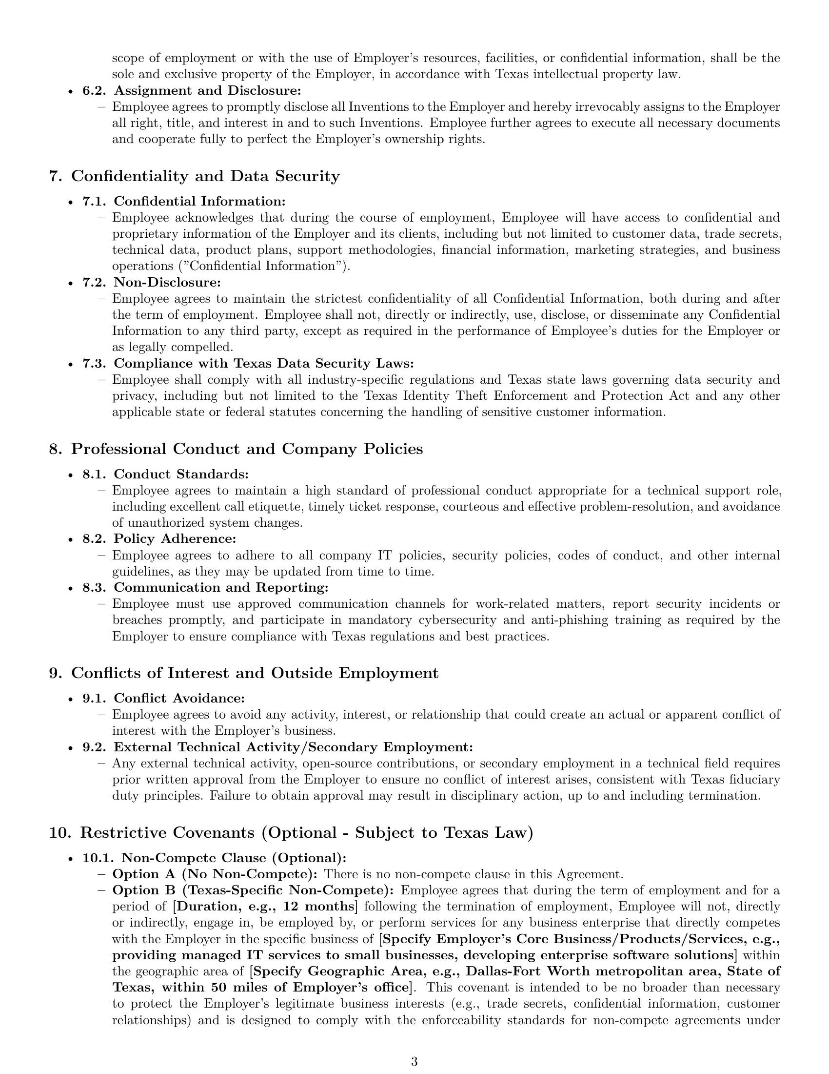 Preview page 3 of Pro Texas technical support engineer employment contract template