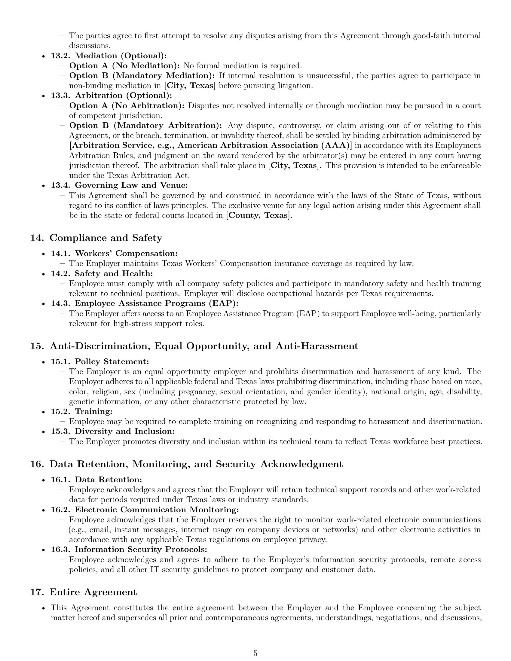 Preview page 5 of Pro Texas technical support engineer employment contract template