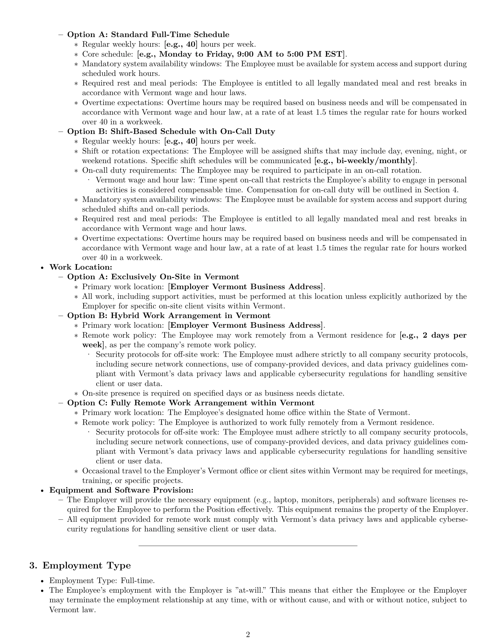 Preview page 2 of Pro Vermont technical support engineer employment contract template