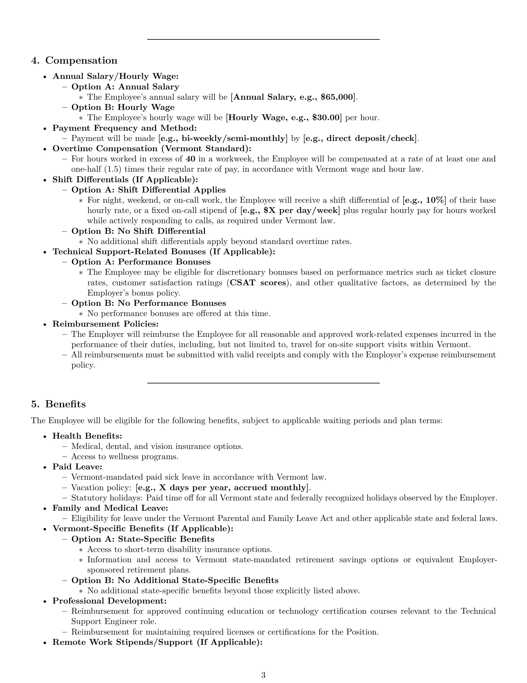 Preview page 3 of Pro Vermont technical support engineer employment contract template