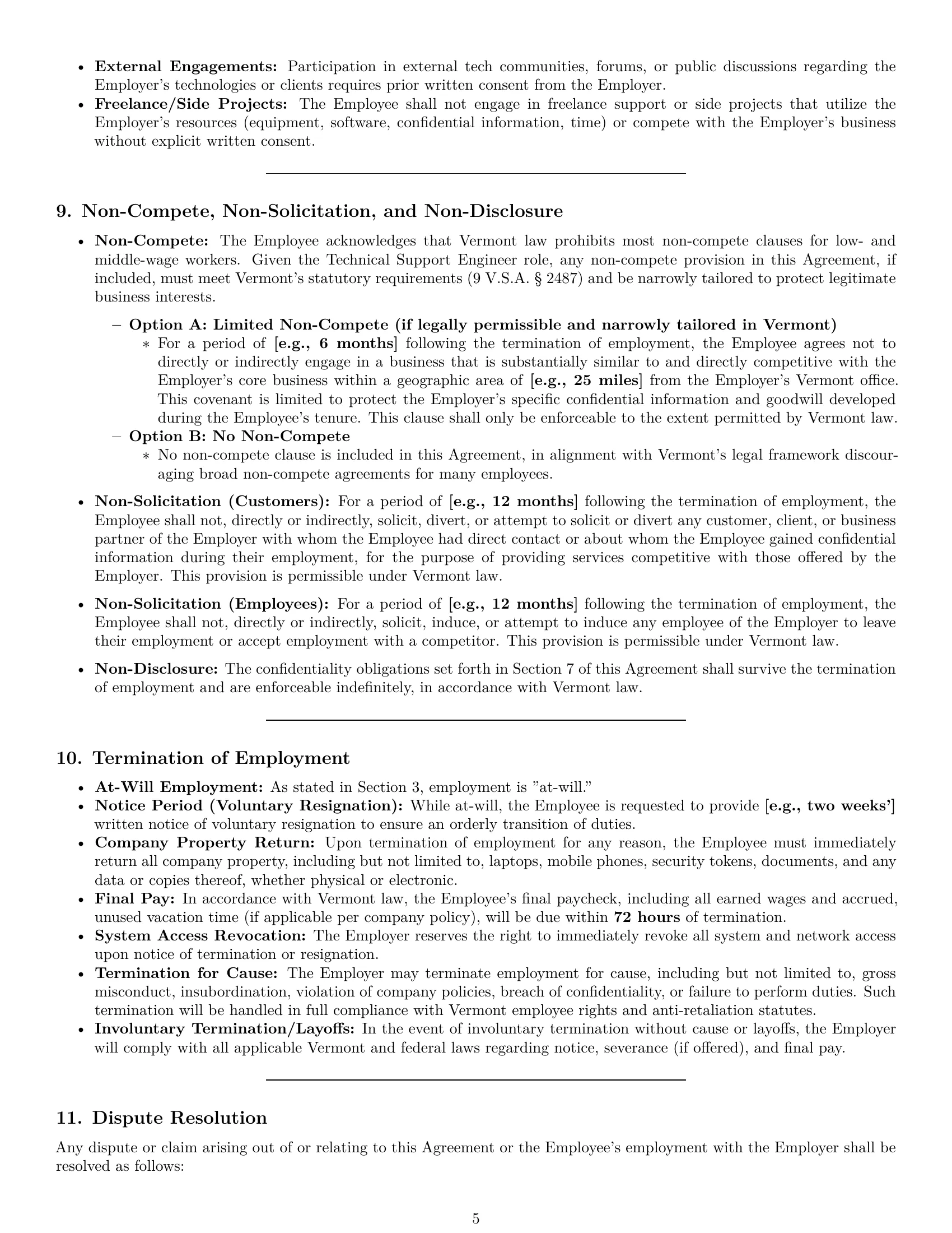 Preview page 5 of Pro Vermont technical support engineer employment contract template