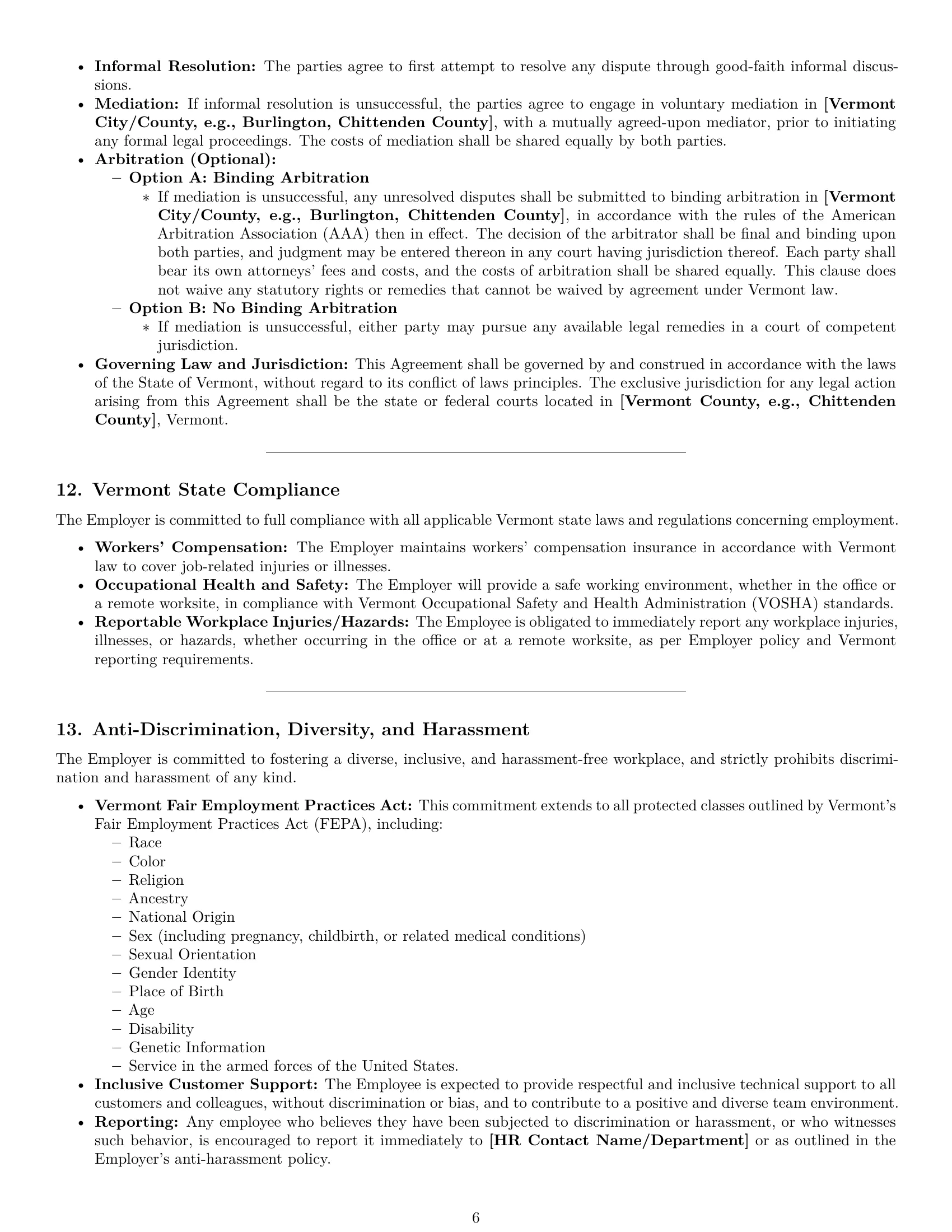 Preview page 6 of Pro Vermont technical support engineer employment contract template