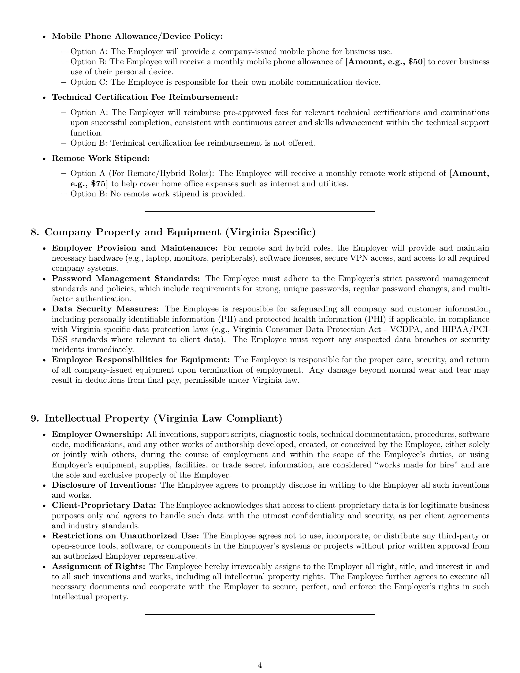 Preview page 4 of Pro Virginia technical support engineer employment contract template