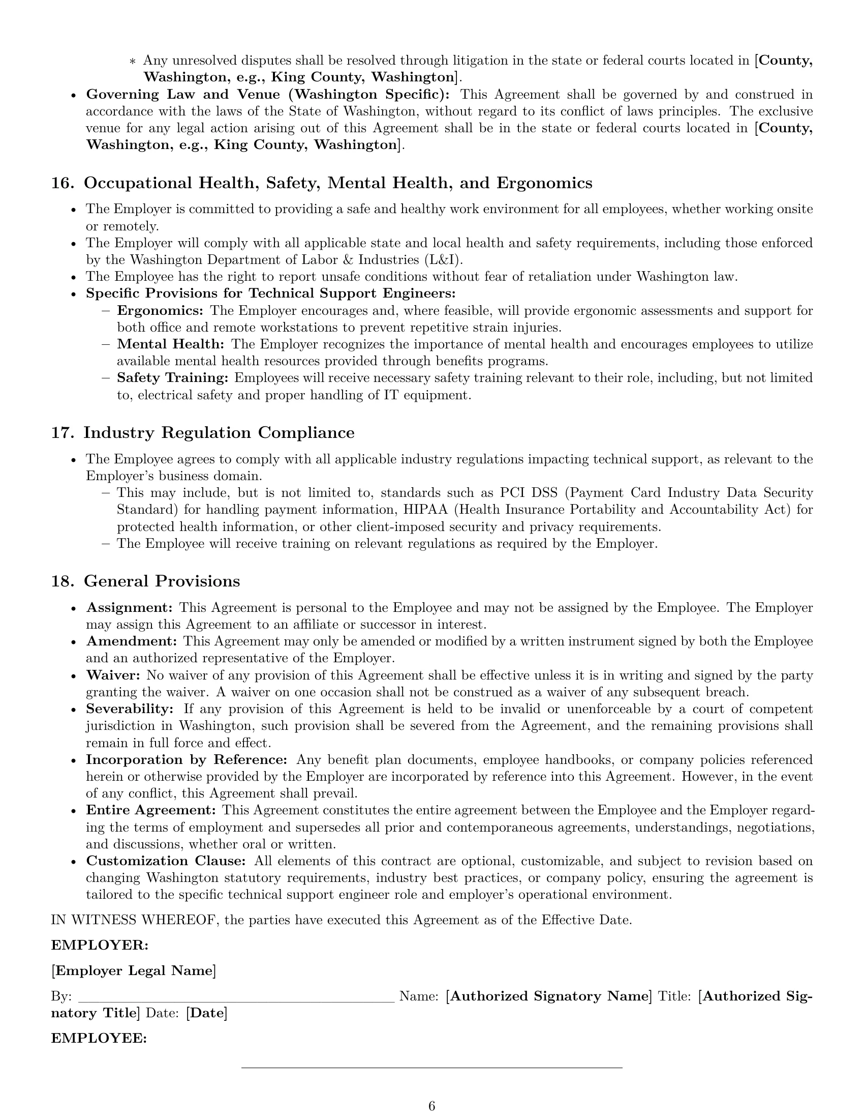 Preview page 6 of Pro Washington technical support engineer employment contract template