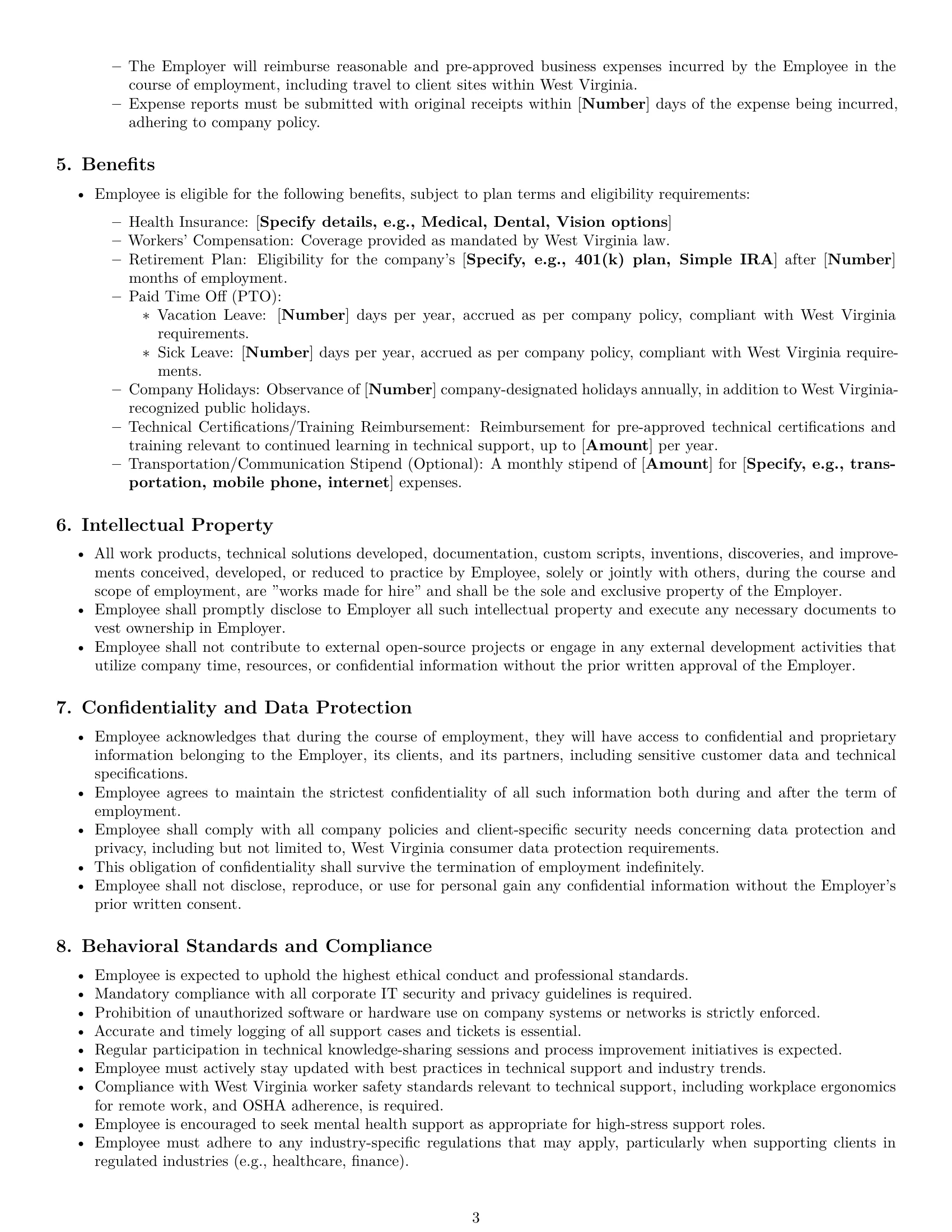 Preview page 3 of Pro West Virginia technical support engineer employment contract template