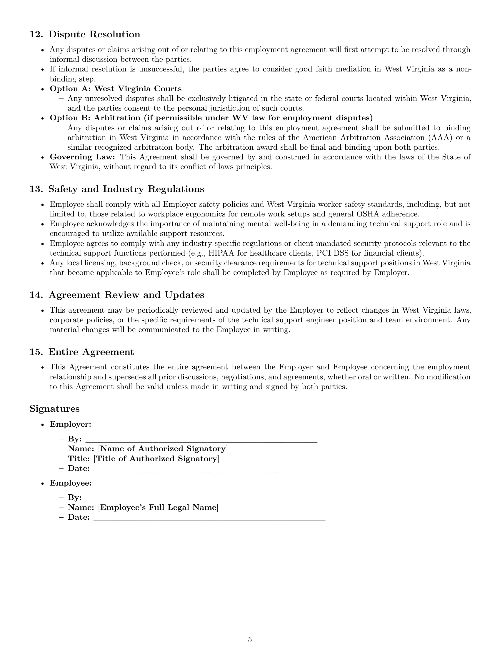 Preview page 5 of Pro West Virginia technical support engineer employment contract template