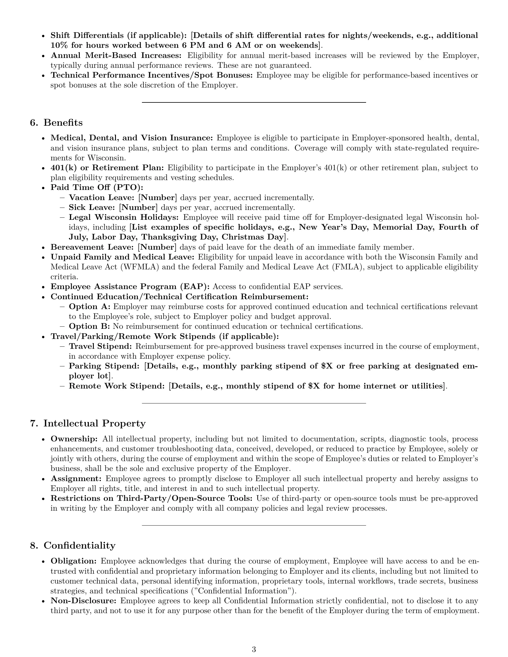 Preview page 3 of Pro Wisconsin technical support engineer employment contract template