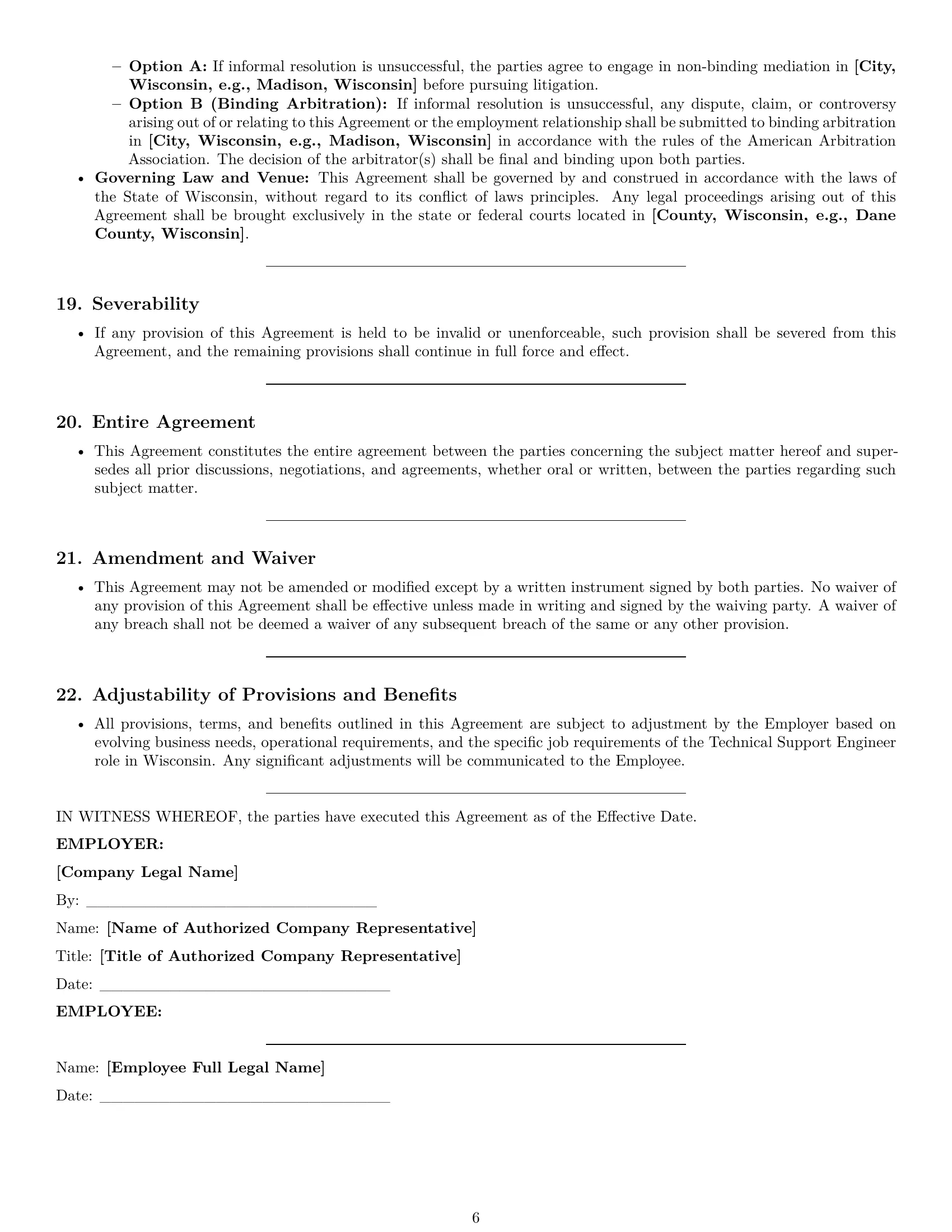 Preview page 6 of Pro Wisconsin technical support engineer employment contract template