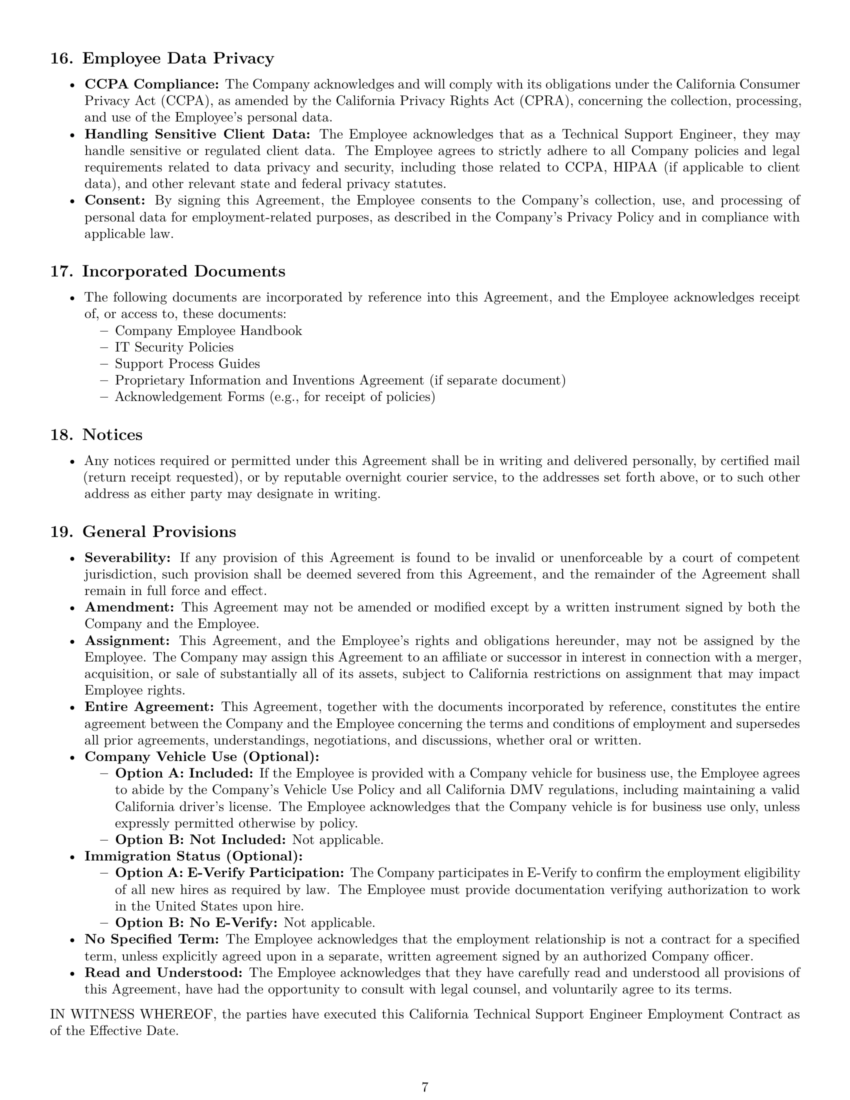 Preview page 7 of Pro California technical support engineer employment contract template