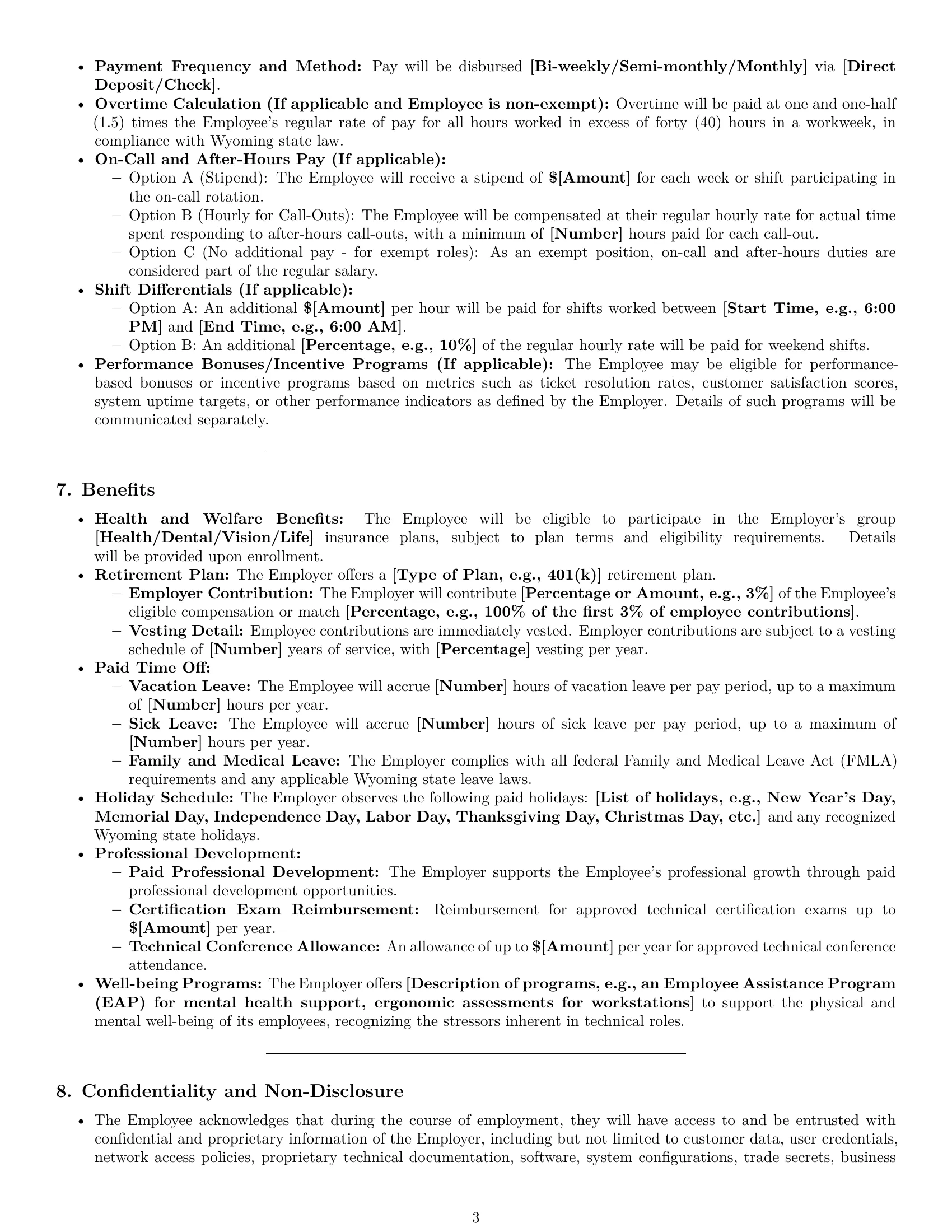 Preview page 3 of Pro Wyoming technical support engineer employment contract template