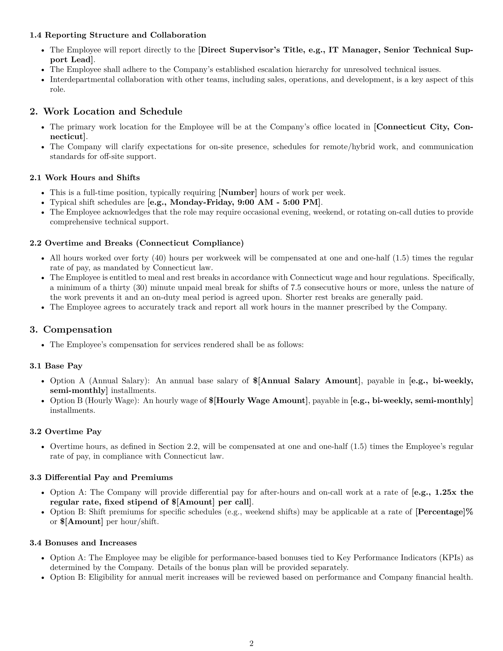 Preview page 2 of Pro Connecticut technical support engineer employment contract template