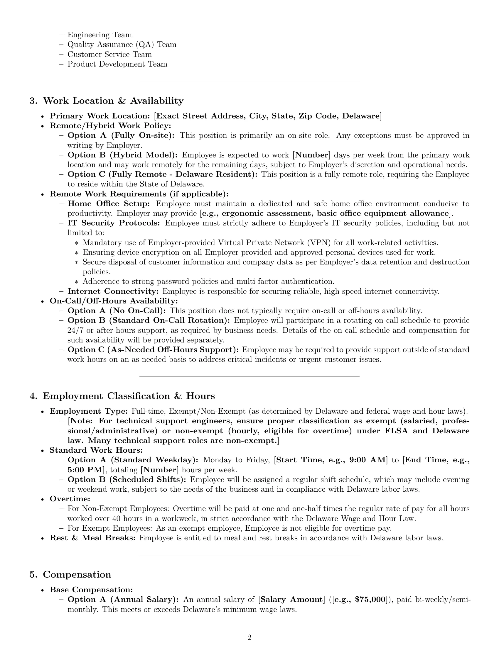 Preview page 2 of Pro Delaware technical support engineer employment contract template