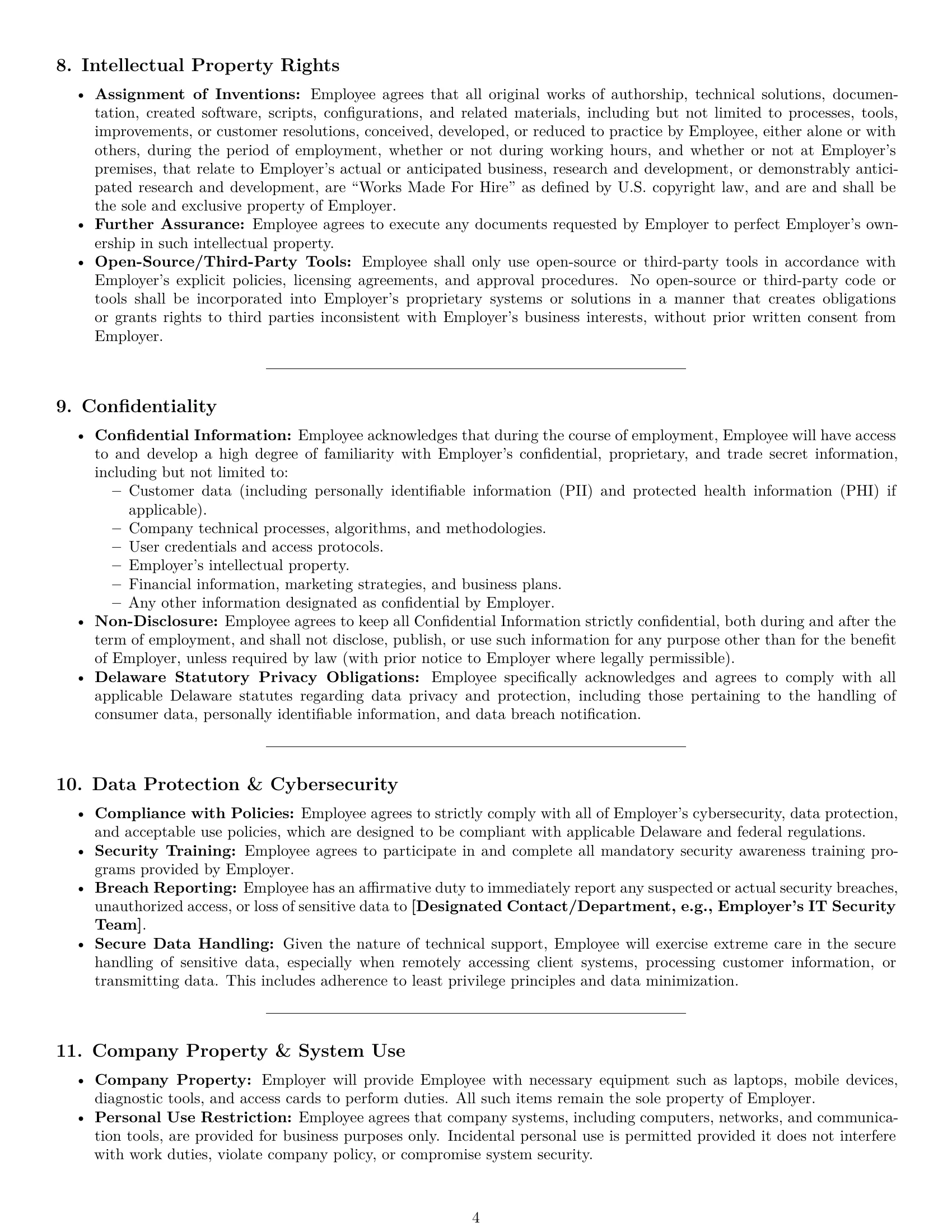 Preview page 4 of Pro Delaware technical support engineer employment contract template