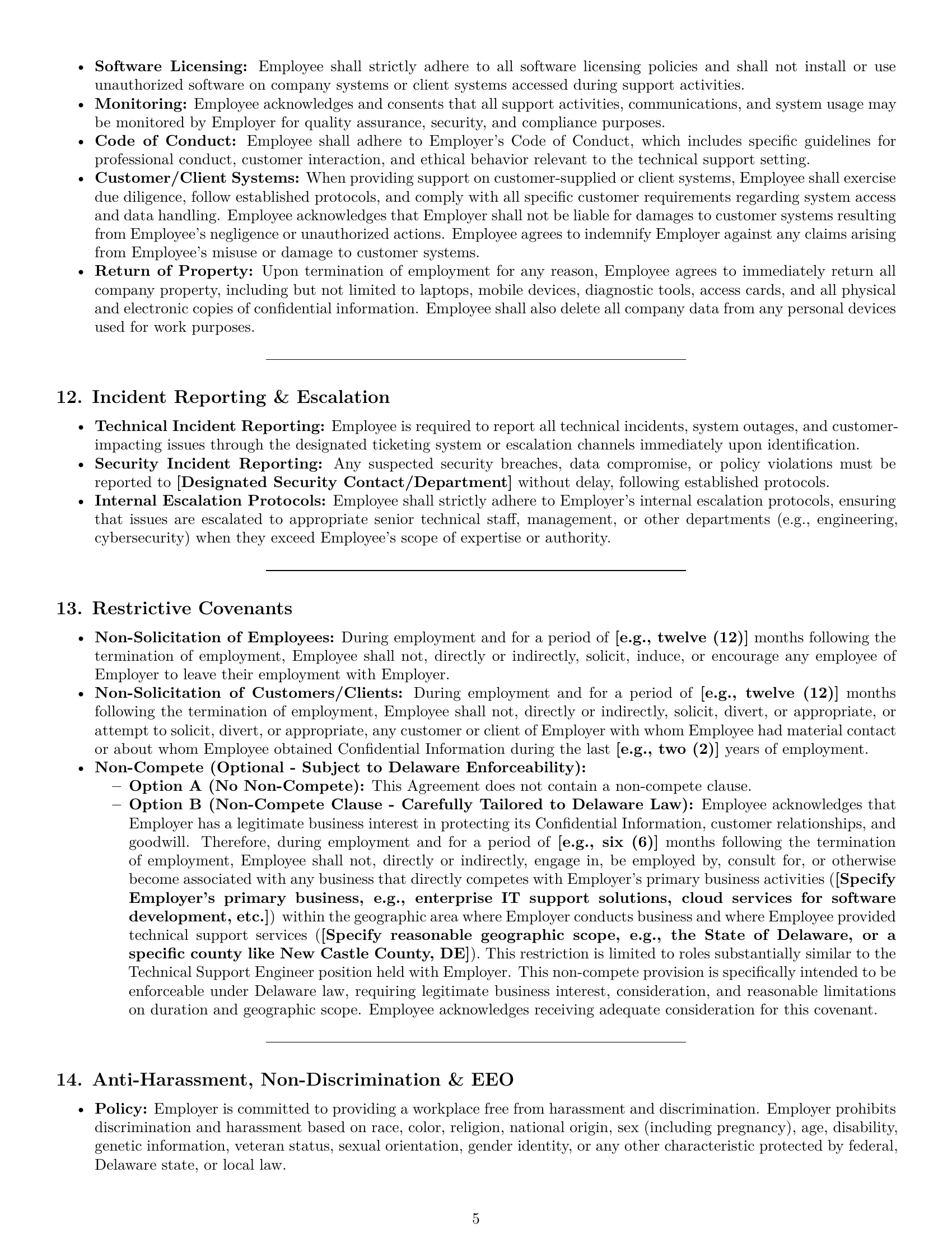Preview page 5 of Pro Delaware technical support engineer employment contract template