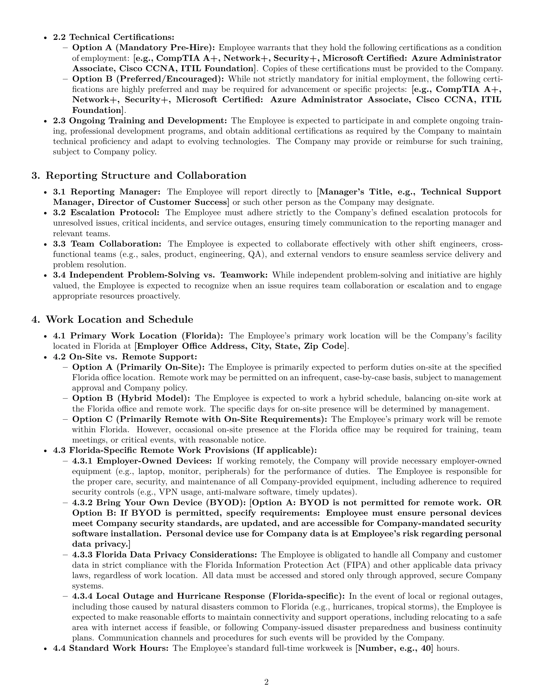 Preview page 2 of Pro Florida technical support engineer employment contract template