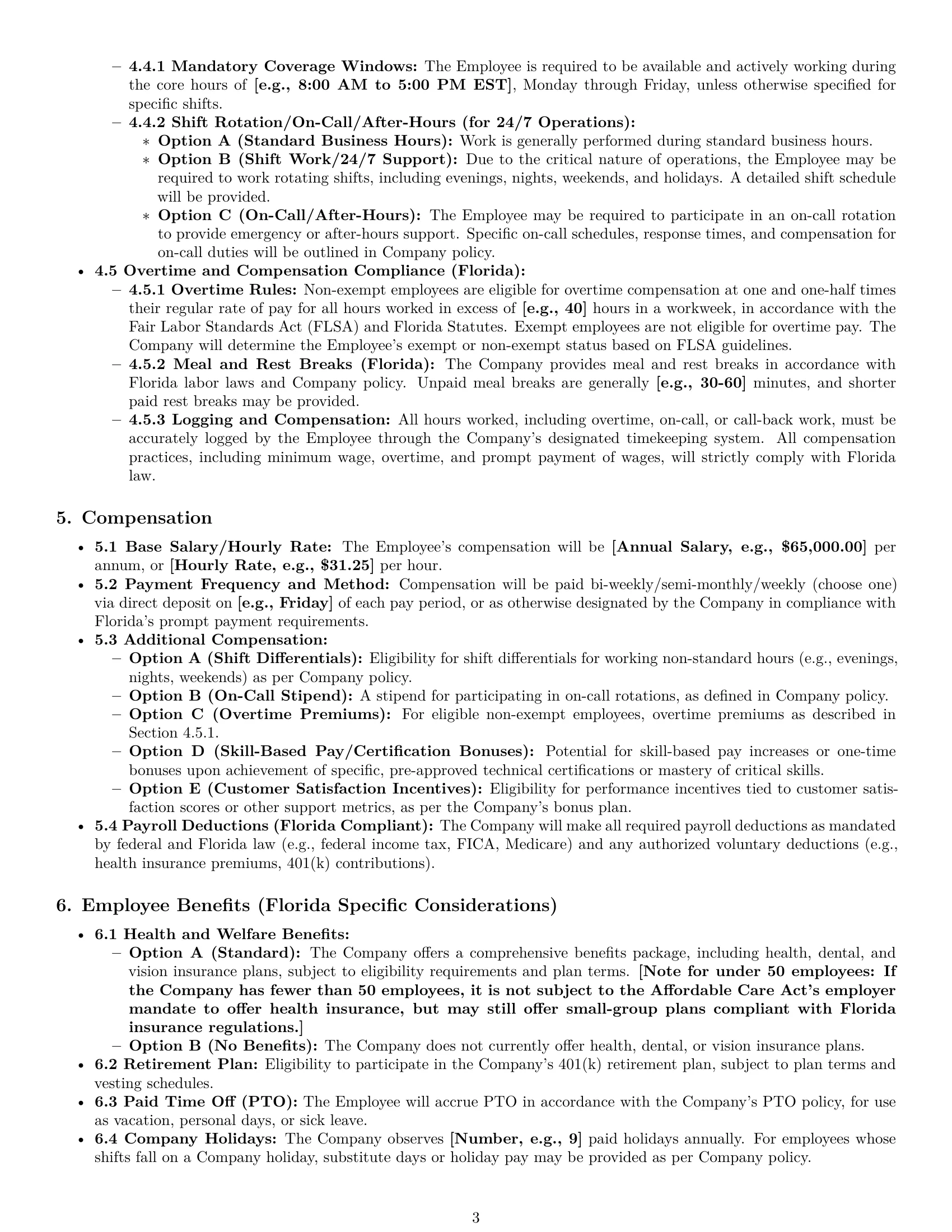 Preview page 3 of Pro Florida technical support engineer employment contract template