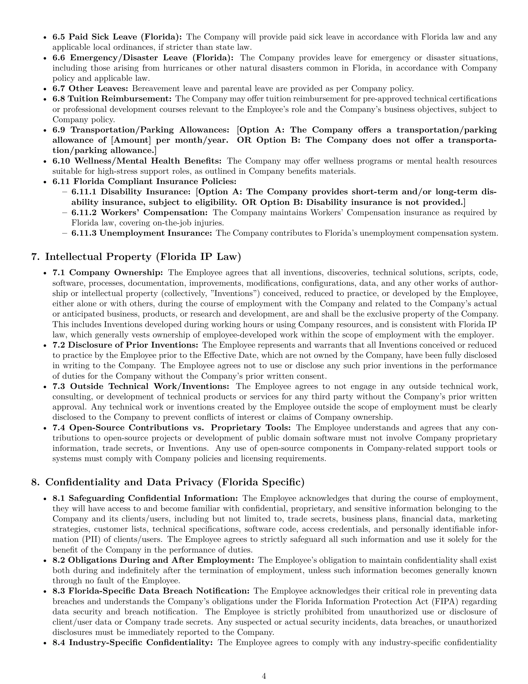 Preview page 4 of Pro Florida technical support engineer employment contract template