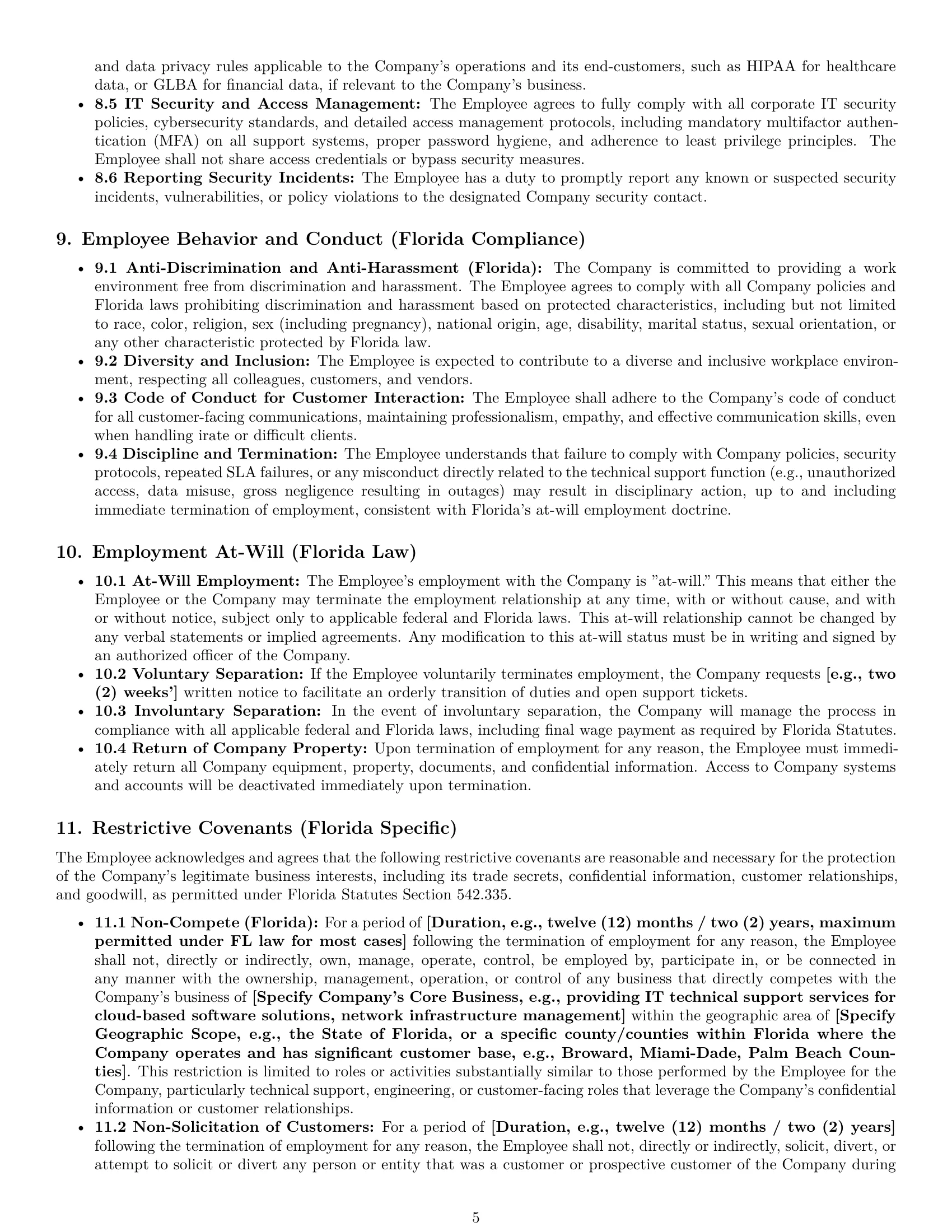 Preview page 5 of Pro Florida technical support engineer employment contract template